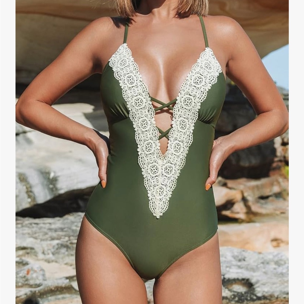 NWT! Cupshe Olive Lace One Piece | XL